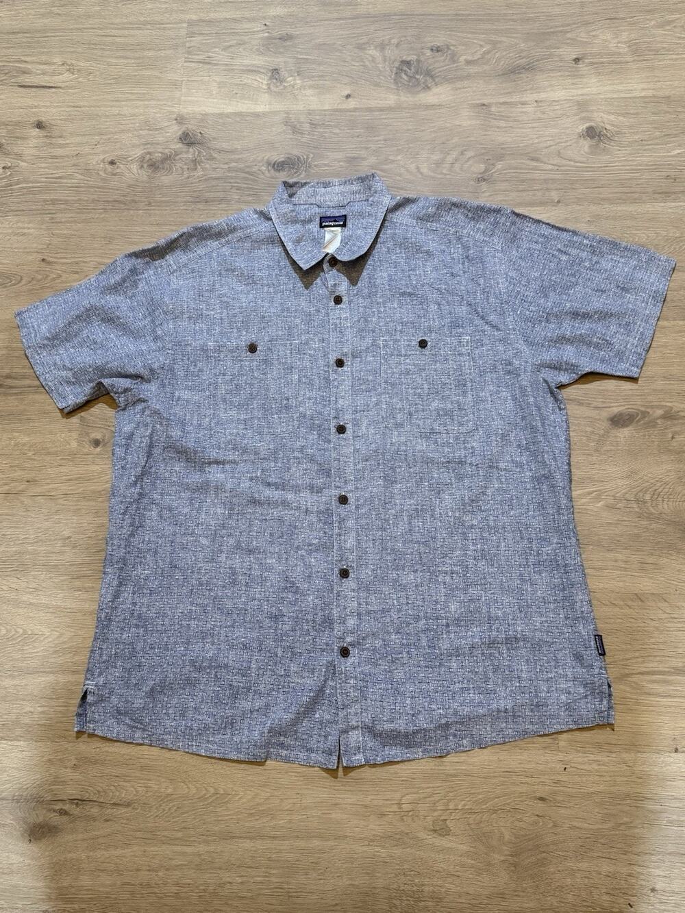 Patagonia Shirt Men XL Blue Back Step Hemp Organic Cotton Blend Lightweight